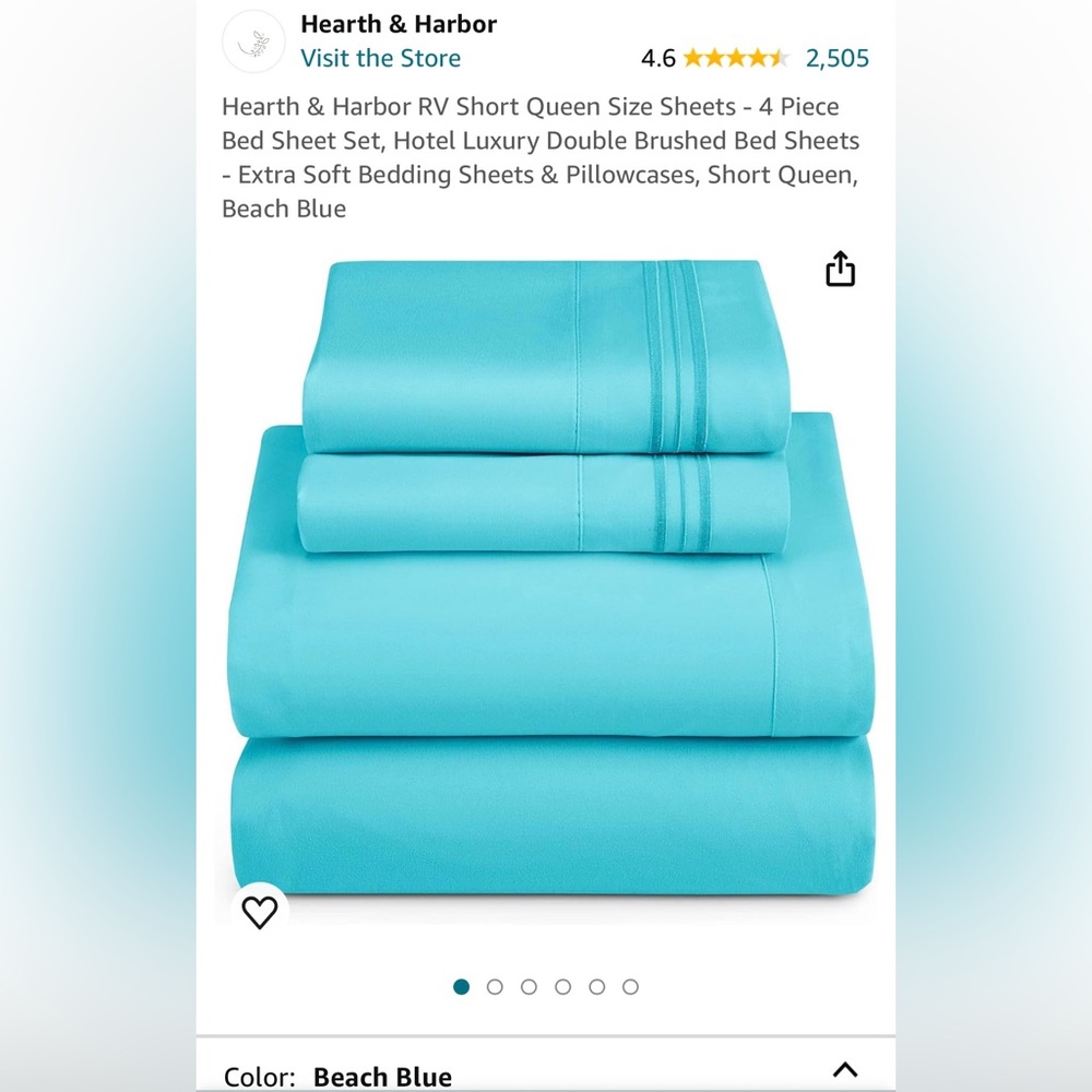 Brand new in packaging, blue, short queen RV sheets.